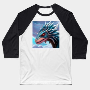 Angry Blue Sky Dragon with White Spikes Baseball T-Shirt